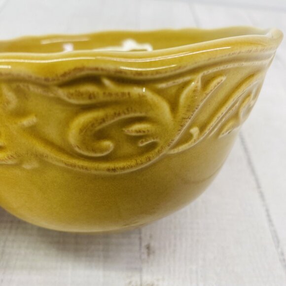 Chris Madden JC Penny CORVELLA GOLD  Embossed Scrolls Stoneware Bowls Set of 4 - Picture 13 of 16